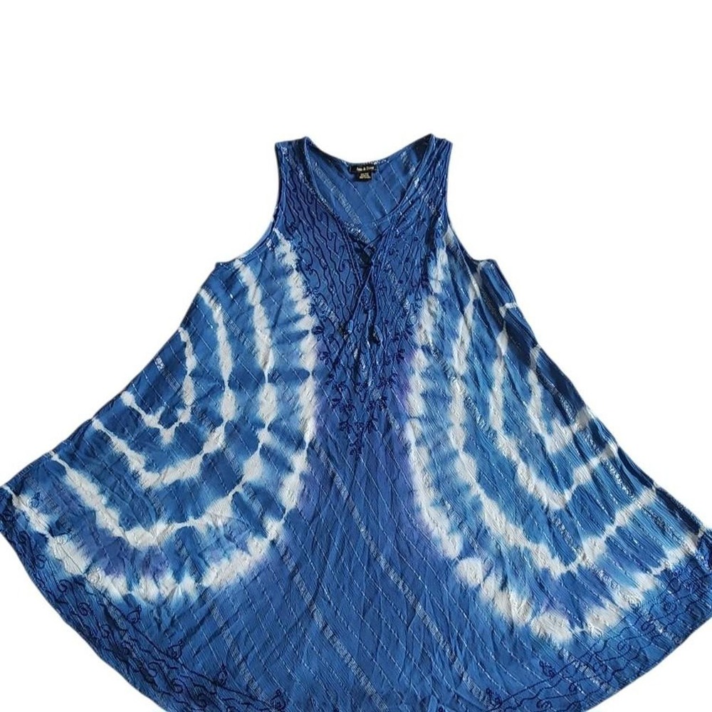 Indigo Tie-Dye Umbrella Dress Boho Flowy Festival Beach Vacation Maxi